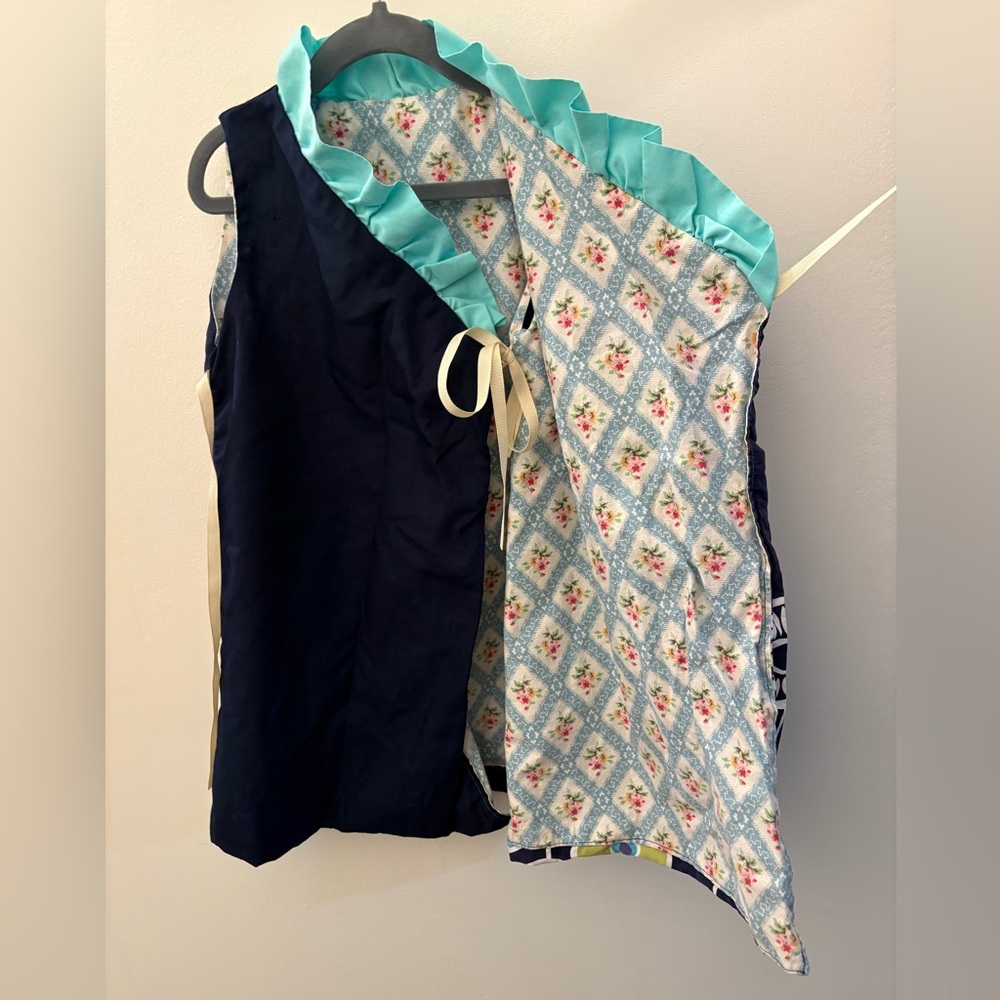 Kimono Girls Dress Navy Aqua Ruffle Vibrant Floral Reversible Adjustable Size 5 - Picture 5 of 8